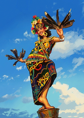 Dayak Traditional Dancer Illustration