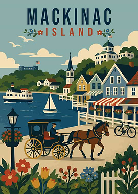 Mackinac Island Vintage Travel Poster