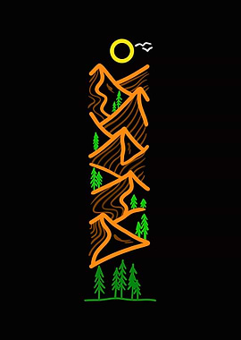 Minimalist Mountain Landscape Line Art