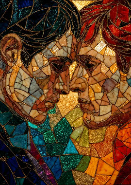 Stained glass two men kissing mosaic artwork