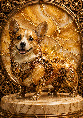 Mechanical Welsh Corgi Citrine Topaz Geode