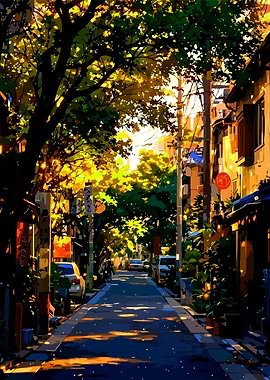 Sunlit Japanese Residential Street