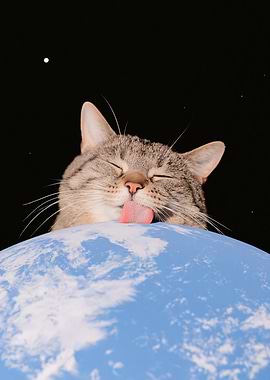 Cat Licking Planet Earth