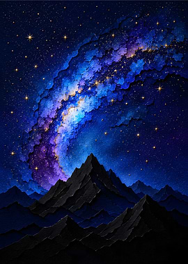 Milky Way Starry Night Mountain Papercraft