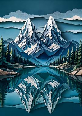 Rocky Mountain Lake Reflection Papercraft