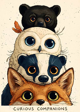 Curious Companions Animal Stack Illustration