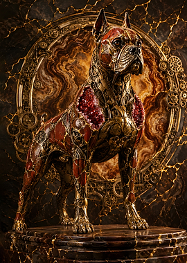 Steampunk Boxer Dog Red Garnet Geode
