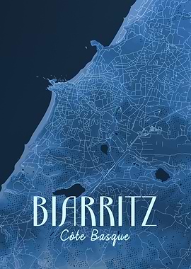 Biarritz Map Poster - Côte Basque, France