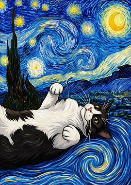 Cat in Starry Night Style
