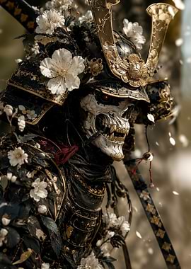 Floral Samurai Skull Warrior