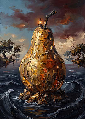 The Pear Lighthouse at Sea - Surrealism Fruits