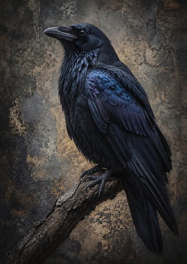 Majestic Raven Perched on Branch
