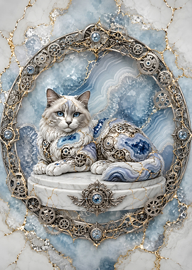 Steampunk Ragdoll Cat Blue Lace Agate Geode