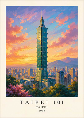 Taipei 101 Sunset Travel Poster