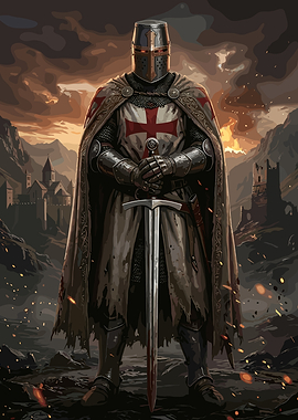 Crusader Knight Standing with Sword
