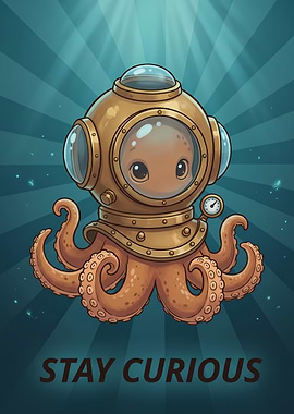 Cute Octopus in Diving Helmet