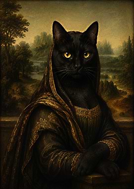 Mona Lisa Black Cat Portrait