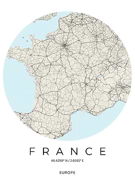 Minimalist France Road Map Poster