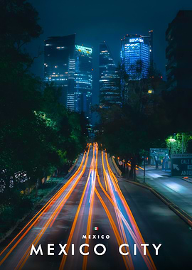 Mexico City Night Skyline Long Exposure