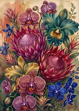 Exotic Tropical Floral Bouquet Illustration