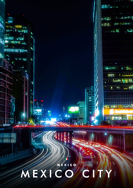 Mexico City Night Traffic Long Exposure