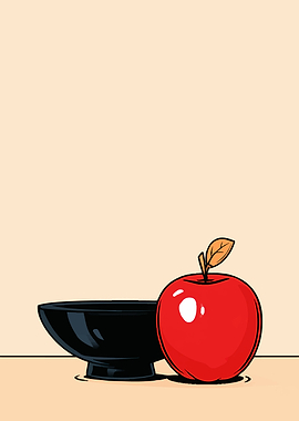 Minimalist Red Apple and Black Bowl