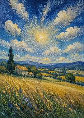 Impressionist Wheat Field Under Radiant Sun