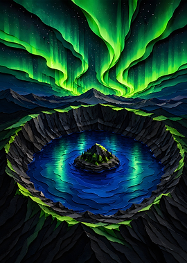 Crater Lake Starry Aurora Papercraft