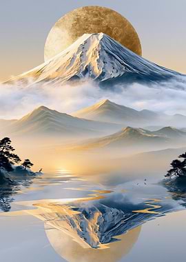 Mount Fuji with Golden Sun