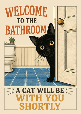 Funny Bathroom Cat Wall Art