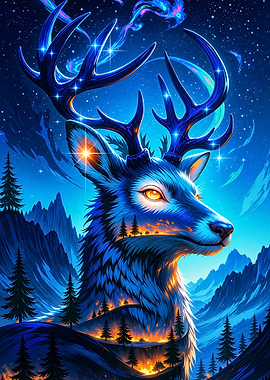 Celestial Deer with Forest Landscape