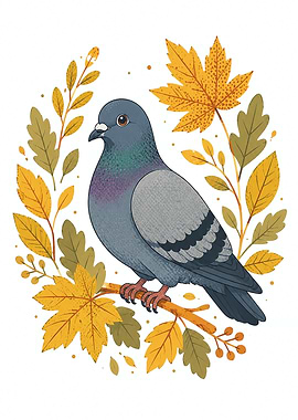 Autumn Pigeon on a Branch