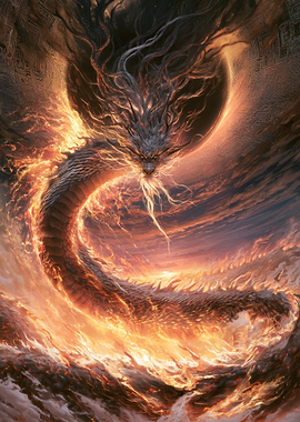 Majestic Fire Dragon in Celestial Sky
