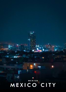 Mexico City Night Skyline Poster
