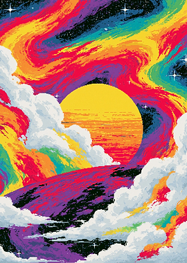 Vibrant Rainbow Galaxy Pixel Art