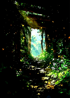 Enchanted Forest Path with Butterflies