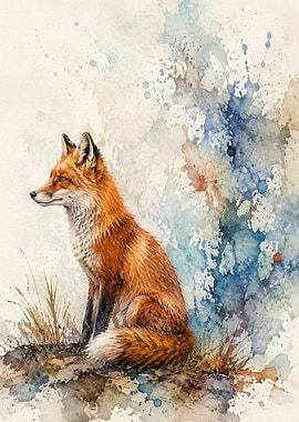 Watercolor Painting of a Red Fox