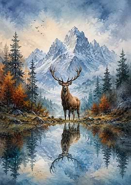 Majestic Stag in Mountain Landscape