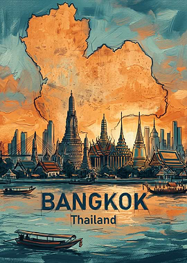 Bangkok Thailand Travel Poster Art