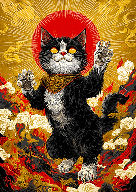 Divine Black and White Cat Illustration