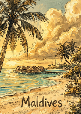 Maldives Tropical Beach Travel Poster