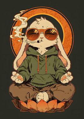 Meditating Rabbit in Hoodie
