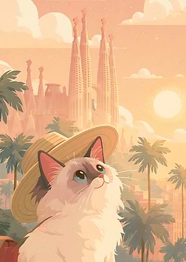 Cat Wearing Hat in Barcelona