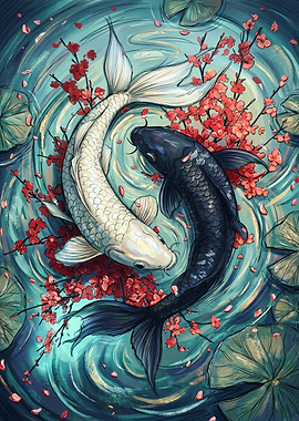 Yin Yang Koi Fish Illustration