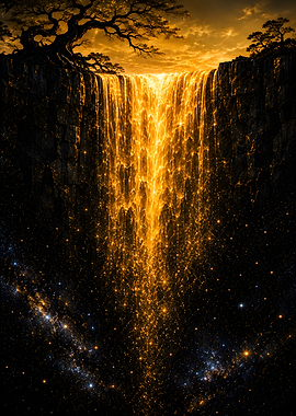 Golden Waterfall Into Cosmic Void