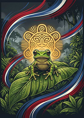 Puerto Rico Flag | Mystical Frog in Tropical Jungle