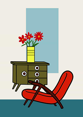 Mid-Century Modern Interior Illustration