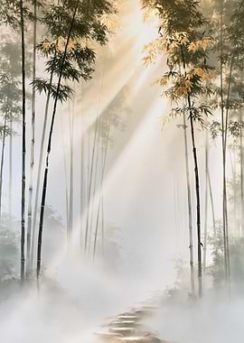 Misty Bamboo Forest Path