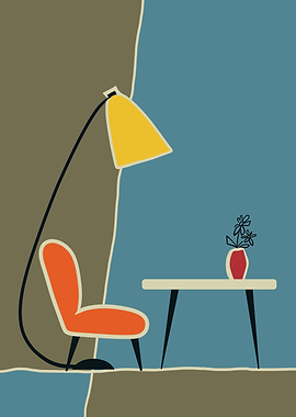 Mid-Century Modern Minimalist Interior Illustration