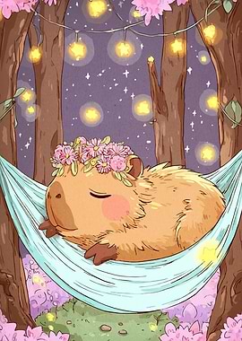 Cute Capybara Sleeping in Hammock
